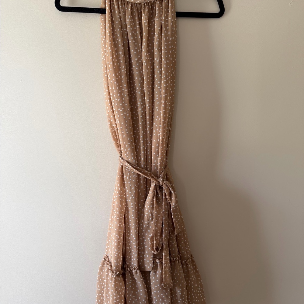 Taylor Beige Polka Dot Maxi Dress